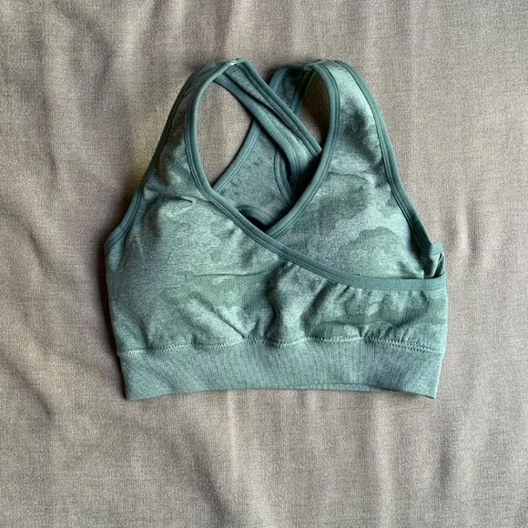 3Pc Camo Green Seamless set (Leggings, Bra, Long Sleeve Crop Top) - Picture 11 of 12